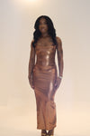 BRONZED LUXE Dress | Metallic Bodycon Maxi for Nights